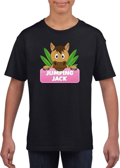 Jumping Jack t-shirt zwart voor meisjes - paarden shirt - kinderkleding / kleding 110/116