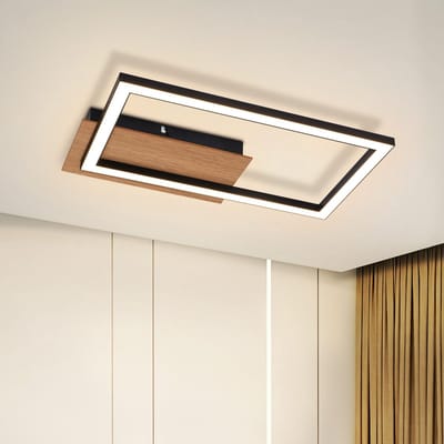 NETTLIFE Plafondlamp LED - Hout - rechthoekig - 3000K Warm wit Licht - modern Woonkamerlamp - voor Slaapkamer | Keuken | Gang - 12W