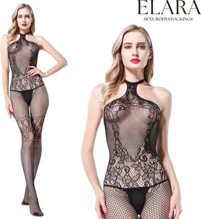Elara - Mireen - Bodystocking Erotische Lingerie met Open Kruis - Catsuit - S t/m XL - Sexy Dames Lingerie