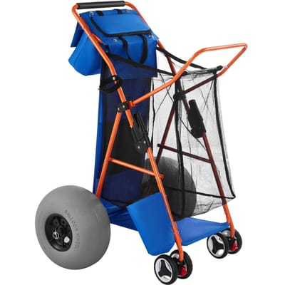 Strandkar met Grote Wielen voor Zand, 75 kg Laadvermogen, Robuuste Opvouwbare Strandkar met 320 mm Ballonwielen, Geïsoleerde Koeltas, Parasol