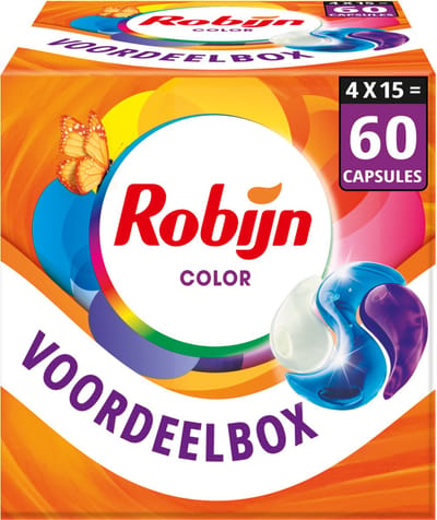 Robijn Wasmiddel - 3-in-1 Wascapsules - Color - 4 x 15 stuks - 60 Wasbeurten - Voordeelverpakking