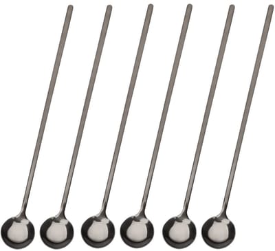 6 lange lepels – 304RVS - Kleine ronde lepel - Latte macchiato – Dessertlepels set – 13cm – IJslepels - Theelepels - zwart