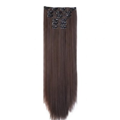 Donkerbruin haar extensions dames clip in stijl lang steil haarstuk chocoladebruin kleur 6PS-4 natuurlijke uitstraling haar verlenging volumineus synthetisch haar extensions set