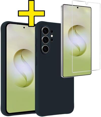 Hoesje - Met Screenprotector - Geschikt voor Samsung Galaxy S26 Ultra - Sterk & Shockproof - Back Cover - Siliconen Case - Telefoon Hoes - Telefoonhoesjes - Donkerblauw