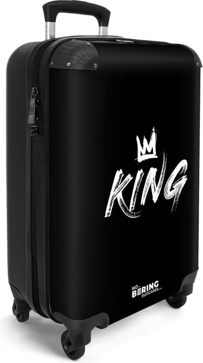 NoBoringSuitcases.com® - Handbagage koffer lichtgewicht - Reiskoffer trolley klein - 'King' en kroon geschreven in graffiti stijl - Reis rolkoffer met wieltjes - Suitcase cabin - Travel luggage - Past binnen 55x40x20 en 55x35x25