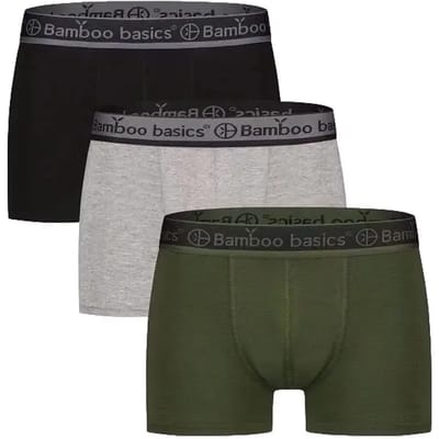 Bamboo Basics Heren Bamboe Trunk Boxershorts Liam (3-pack) - Zwart, Army & Grey Melange - Ondergoed Heren - Boxershort Heren Korte pijp - Maat S
