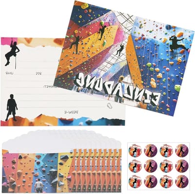 12 Kinderfeest Uitnodigingen met Enveloppen en Stickers - Klimthema, Feestdecoratie, Verjaardagskaarten voor Meisjes