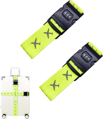 SnelShoppen - Set van 2 Verstelbare Koffersluiten met Combinatieslot, 200 cm Groene Reistasriemen voor Makkelijk Herkennen en Beveiligd Reizen