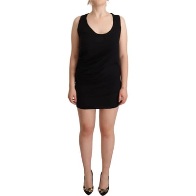 Roberto Cavalli Zwart Mouwloze Katoenen Sheath Mini Jurk