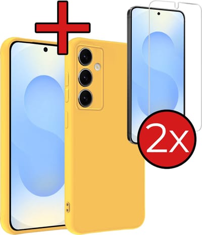 Hoesje - Met 2x Screenprotector - Geschikt voor Samsung Galaxy S25 - Sterk & Shockproof - Telefoon Hoes - Back Cover - Siliconen Case - Telefoonhoes - Geel