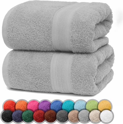 Famanu – Badhanddoeken set van 2, 70 x 140 cm, 100% katoen, zacht en absorberend, zilvergrijs