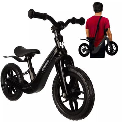 Kruzzel Loopfiets - 12-inch - Zwart - Verstelbaar Zadel + Draagriem - 2-4 Jaar