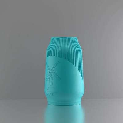 3d-gezellig Miranda met molen - Vaas - Turkooise - Maat 25 cm - Kunststof - Modern - Bloemenvaas -100% gerecycled PLA (bioplastic)