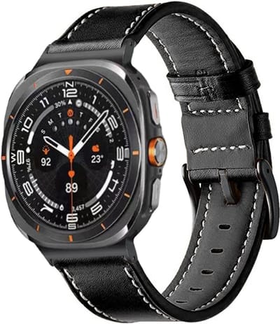 Stravo Leren Bandje – Geschikt voor Samsung Galaxy Watch Ultra 2 (2026) / Ultra (2024/2025) – Leather Horlogebandje van Echt Leer – Zwart