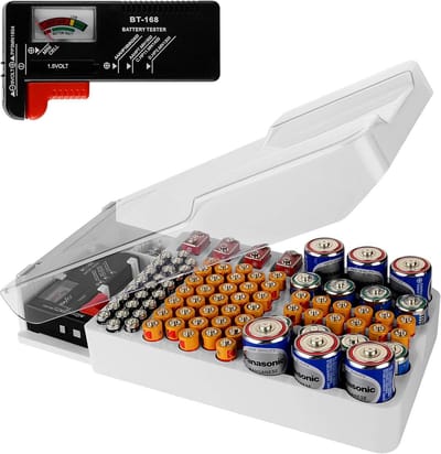 Batterij Organizer - Opbergkoffer Tester - Batterijen Sorteren - Ruimte voor 93 Batterijen - 30 x 17 x 6 cm
