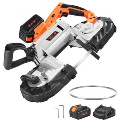 VEVOR 20V snoerloze lintzaag, zaagdiepte 127x115mm, metaalzaaglintzaag met borstelloze motor, 4000mAh accu en oplader, variabele snelheid 0-120 m/min, voor het zagen van metaal en hout