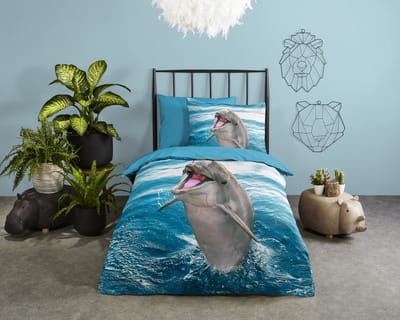 Good Morning dekbedovertrek dolfijn - 1 persoons 140x200/220 cm - Blauw - 100% Katoen renforc�