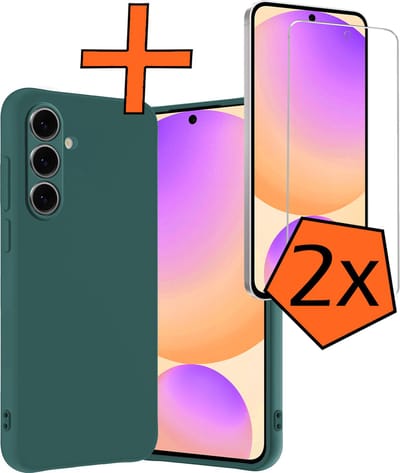 Hoes - Met 2x Screenprotector - Geschikt voor Samsung Galaxy S24 FE - Sterk & Shockproof - Back Cover - Siliconen Case - Telefoon Hoes - Donkergroen
