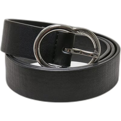 Urban Classics - Small Ring Buckle Riem - S - Zwart/Zilverkleurig
