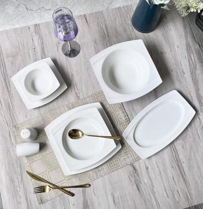 Luxe serviesset - Voor 6 personen - 28-delig - Porseleinen set - Wit