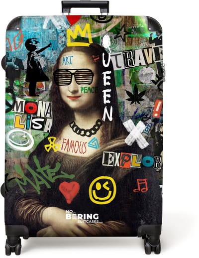 NoBoringSuitcases.com® - Koffer groot - Reiskoffer lichtgewicht - Mona Lisa omringd door kleurrijke graffiti - Rolkoffer met 4 wielen - Grote trolley XL - 98 liter bagage