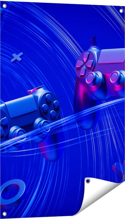 Gards Tuinposter Twee Gaming Controllers - Gamen - 60x90 cm - Tuindoek - Tuindecoratie - Wanddecoratie buiten - Tuinschilderij