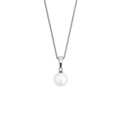 Orolino Halskette Gold 585 mit Brillant 0,025ct. und weißer Perle 6mm
