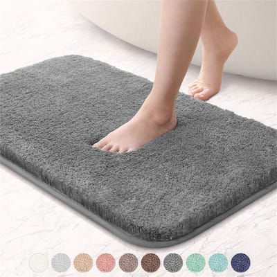 Peysaitr - Badmat TPR Antislip - Hoogpolig Dikke Tapijt - Absorberende Badmat - Badkamermat - machinewasbaar - Donkergrijs - 50x80cm - 1 stuk