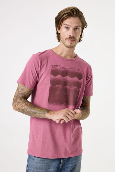GARCIA Heren Chest print T-shirt Roze Korte mouw