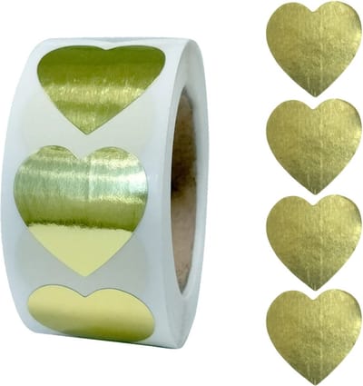 500 Gouden Hart Stickers Op Rol - 2.5cm - Hart Goud - Beloningsstickers - Stickers Kinderen - Sluitsticker - Sluitzegel - 25mm