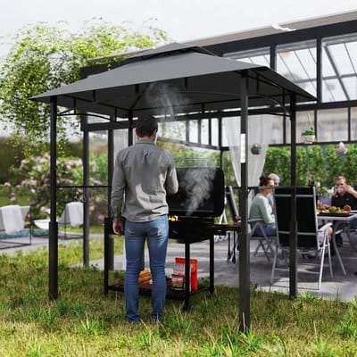 Wishdor - Grillpaviljoen - Dubbel Dak En Led-Verlichting - Voor Barbecue - Metaal - Donkergrijs - 243 X 148 X 248 Cm