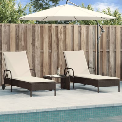 vidaXL - Ligstoelen - 2 - st - met - kussens - poly - rattan - bruin