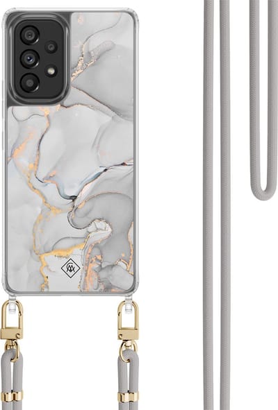 Casimoda® hoesje met koord - Geschikt voor Samsung A53 - Marmer Grijs - Afneembaar koord - TPU/polycarbonaat - Grijs