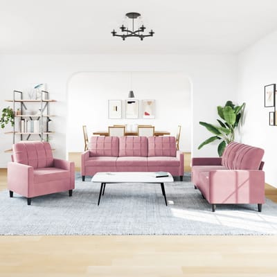 vidaXL - 3-delige - Loungeset - met - kussens - fluweel - roze