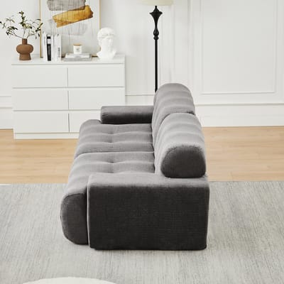 Cloud Sofa, Extra Grote Tweezitsbank – Brede Armleuningen en Modern Design met Knoopdetails, Gebogen Bank, geschikt voor Woonkamers en Appartementen, Geen Montage Nodig-A-Grijs