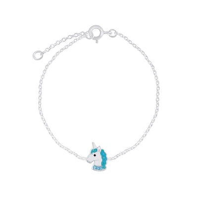 Joy|S - Zilveren eenhoorn armband unicorn 14 cm +2 cm - blauw/ turquoise