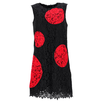 Dolce & Gabbana mini-jurk met stippen en kanten details in zwart en rood katoen