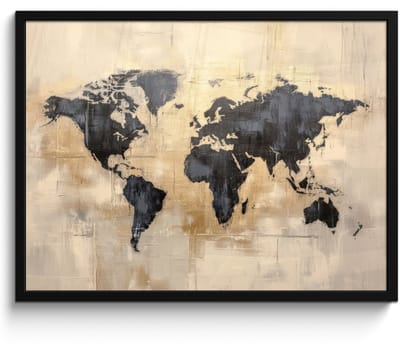 Poster in lijst - Fotolijst 80x60 cm - Posters - Wereldkaart - Goud - Zwart - Abstract - Posterlijst zwart - Decoratie - Wanddecoratie woonkamer - Muurdecoratie slaapkamer