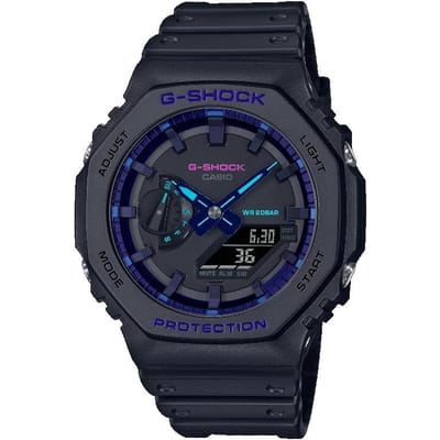 Casio Heren Hars 200M Waterbestendig Analoog Schokbestendig Kwarts Horloge GA-2100VB-1A zwart
