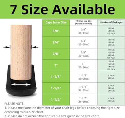 Antislip Rubberen Stoelpoot Beschermers - Vloerbescherming Rond - 8 Stuks - 1-1/8 Inch Binnendiameter