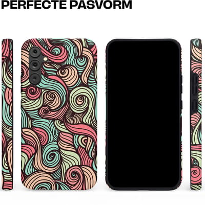 Casetastic hoesje geschikt voor Samsung Galaxy A34 (2023) 5G - Dubbellaagse bescherming - Pastel Swirl Vibes - Fashion Case - Taupe Donkergrijs Saliegroen Grijs