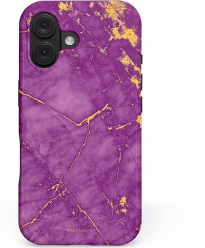 Casetastic hoesje geschikt voor Apple iPhone 16 - MagSafe - Dubbellaagse bescherming - Paarse Marmer - Fashion Case - Lavendel Goud