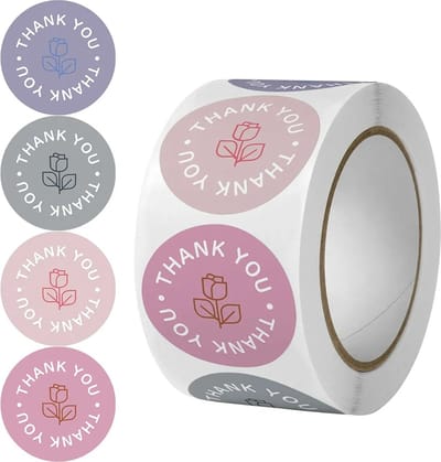 500 Stickers Op Rol - 2.5cm - Thank You Bloem - Bedankt Stickers - Sluitsticker - Sluitzegel - 25mm