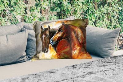 Buitenkussens - Schilderij - Paarden - Dieren - Olieverf - 60x40 cm - Weerbestendig
