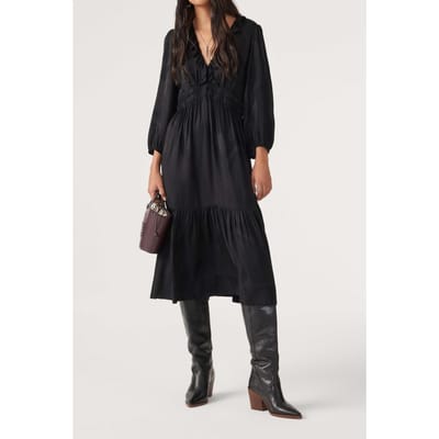 BA&SH Robe Brina Carbone Maat: M | Midi Jurken Outlet | Dames | Zwart