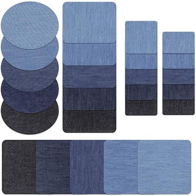 QTTVBTNA - Denim Strijkpatches - zelfklevende jeans patches - Verstevigen en Decoreren - Geschikt voor het repareren van kleding, tassen en hoeden - 5 Kleuren - 25 Stuks