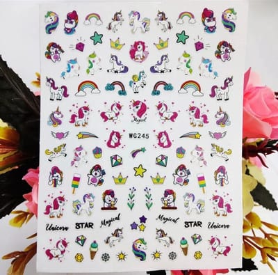 Akyol - Nagel stickers - unicorn - nagels - nagel sticker - unicornn 3d stickers - unicorn nagel stickers - nagel sticker unicorn - decoratie - stickers voor nagels - stickers - unicorn nagelsticker – fantasie – regenboog – ster – stickervel
