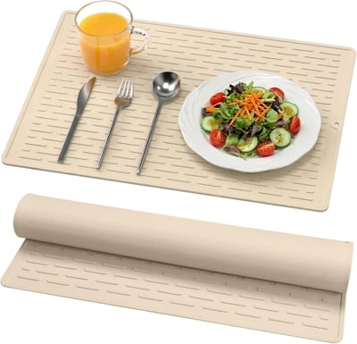 Siliconen afdruipmat - Droogmat Keuken - Afwas Drogen - Geïntegreerde Groeven - 30 x 40 cm - Beige