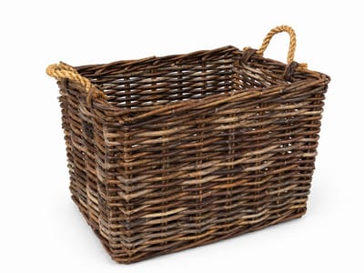 Rotan Mand Antiek Jute Handvat - 42x29xH31 cm - Lectuurmand - Opberger - Opbergmand