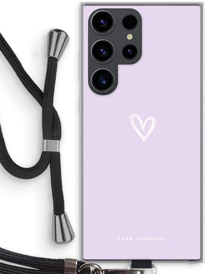 Case Company® - Hoesje met koord geschikt voor Samsung Galaxy S23 Ultra hoesje met Koord - Klein hartje paars - Telefoonhoesje met Zwart Koord - Bescherming aan alle Kanten en Over de Schermrand